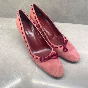 LK Bennett Pink Leather Suede Woven Bow Stiletto Heel Pumps US 8.5C EU 38.5